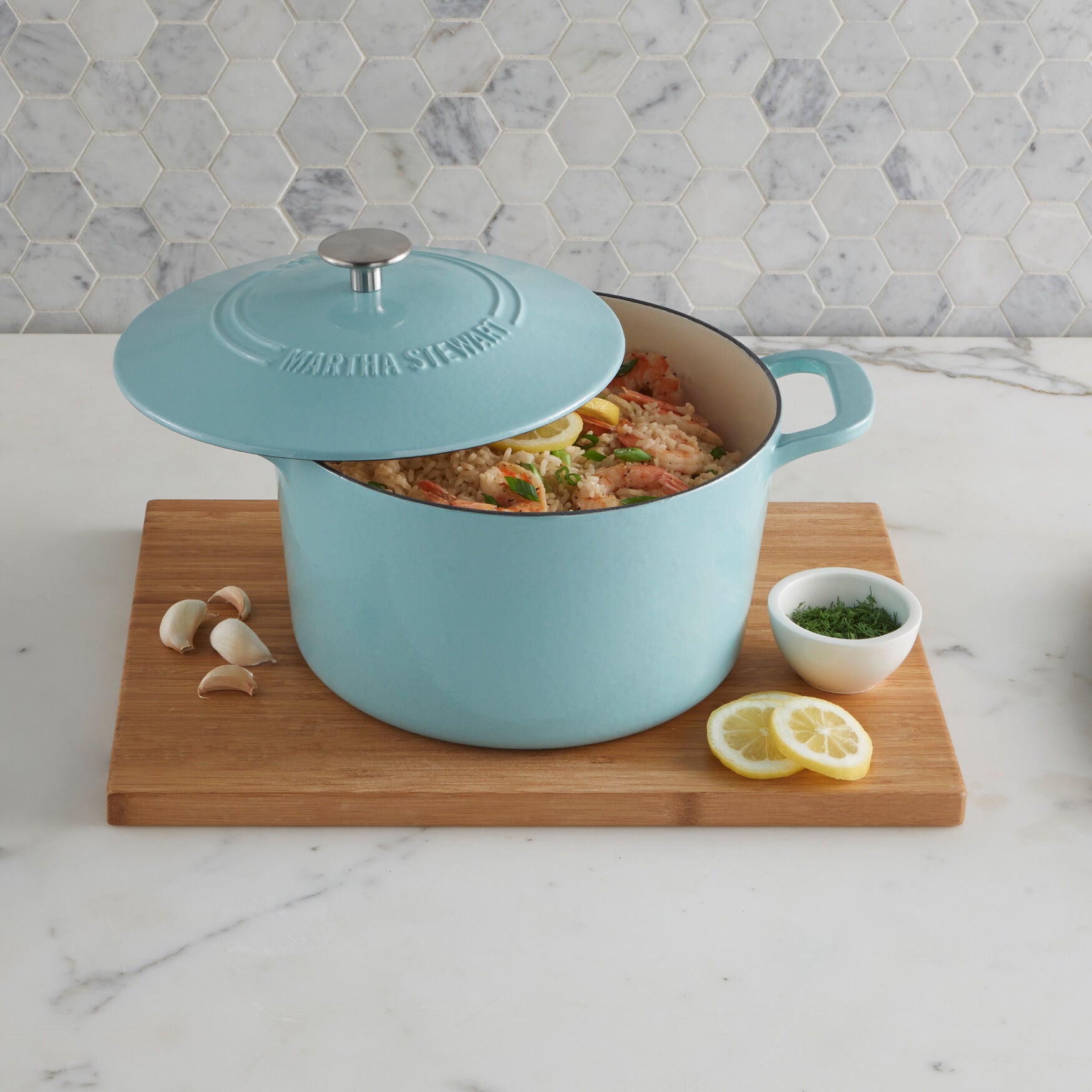 Martha Stewart 7 Qt. Enamel Cast Iron Casserole, BLUE, hi-res image number 0