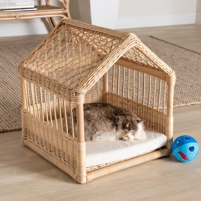 Pieta Modern Bohemian Natural Brown Rattan Pet Bed, , alternate image number 5