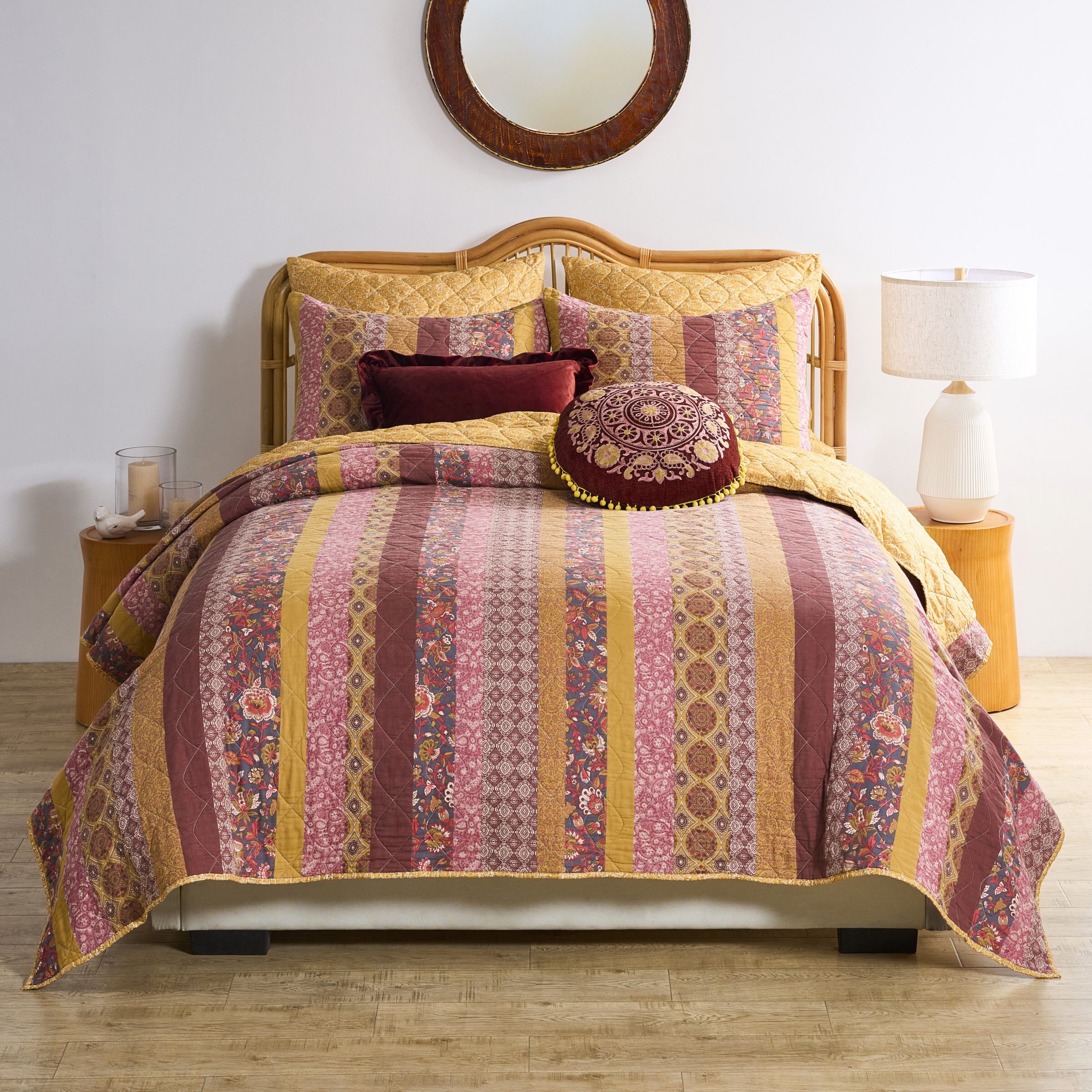 Marigold Vintage Floral Patchwork Finely Stitched Quilt Set, SUNSET, alternate image number 3