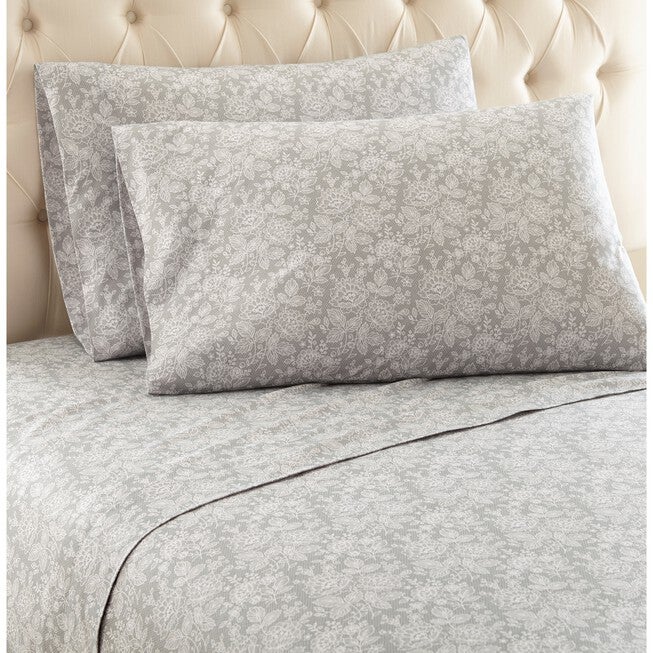 Micro Flannel® Grey Floral Print Sheet Set, GRAY, hi-res image number 0