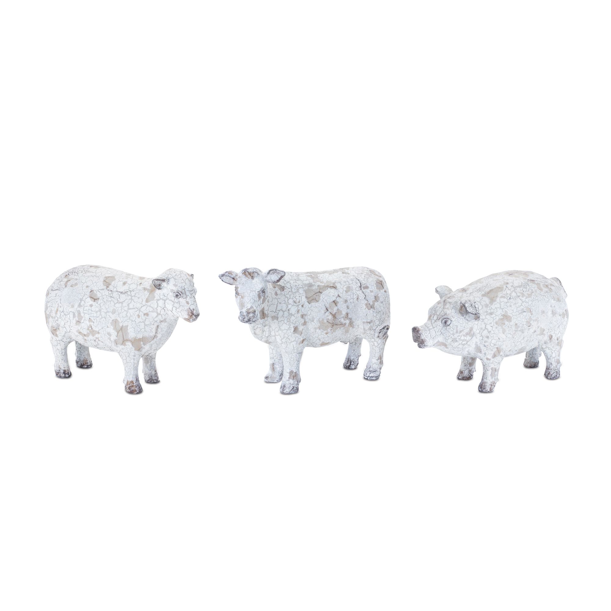 Farm Animal (Set of 3) 3.75 inchesH, 4 inchesH, 4 inchesH Resin, WHITE/BROWN, hi-res image number 0