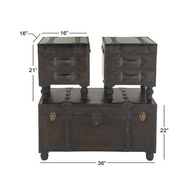 Set Of 3 Brown Wood Traditional Bench Bench, , alternate image number null