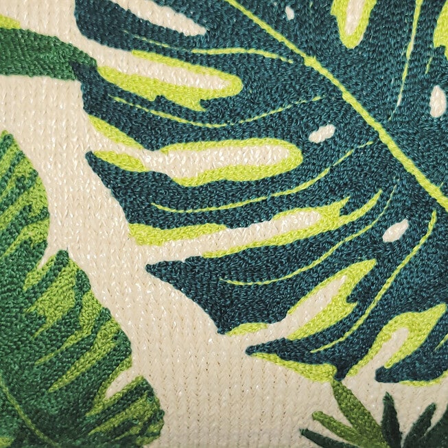 New York Botanical Garden® Indoor/Outdoor Raffia Embroidered Leaves Decorative Throw Pillow 12X20, Green Multi, , alternate image number 4