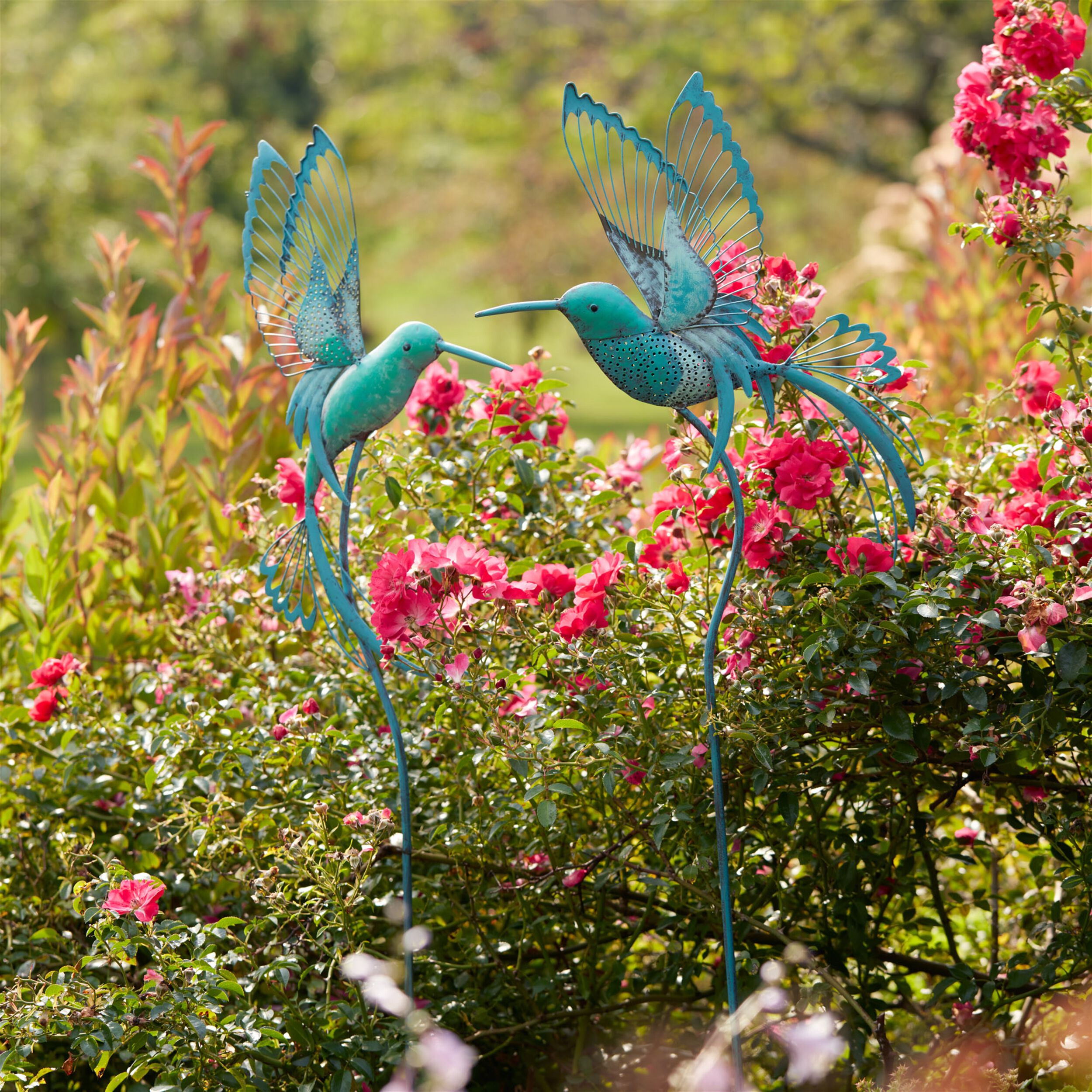 Iron Metal Hummingbird Garden Stake (Set of 2), BLUE/GREEN, alternate image number 5
