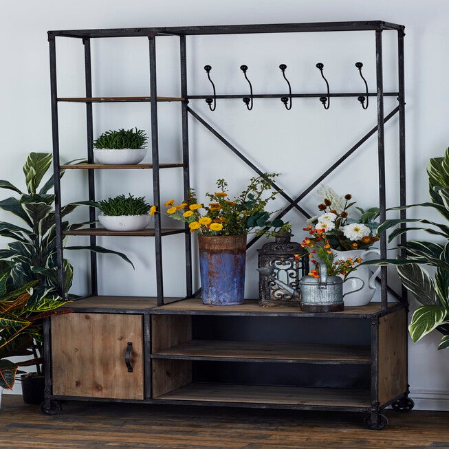 Industrial Rectangular Brown Wood and Metal Multi-Tiered Clothing Rack, 72 inchesH x 44 inchesL x 17 inchesW, , alternate image number 10