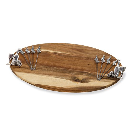 Wine & Grapes Large Serving Board With Food Picks, PURPLE, hi-res image number null