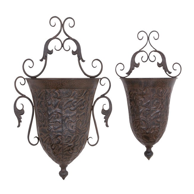 Set Of 2 Brown Metal Traditional Planter, BROWN, hi-res image number 0