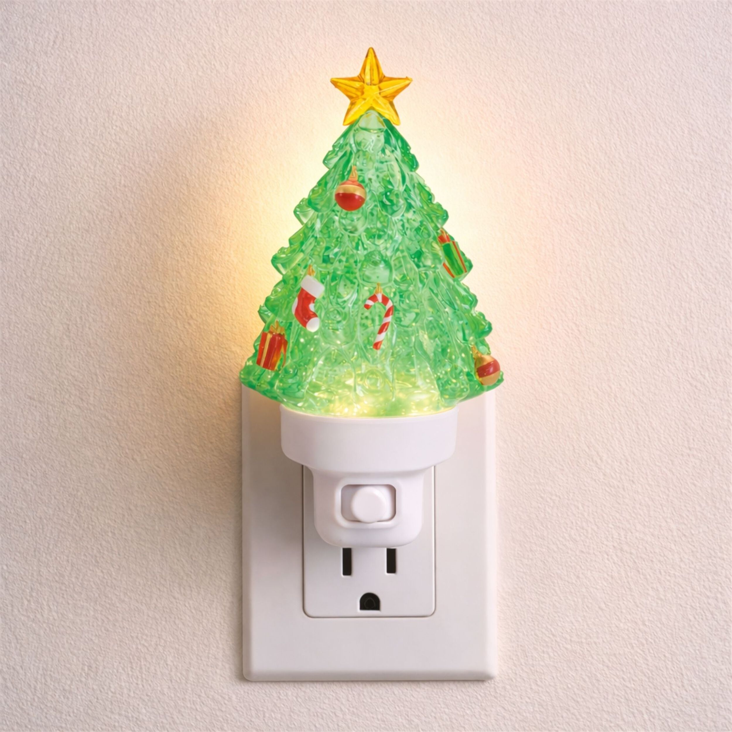 Christmas Tree Snow Globe Night Light 7 inchesH, GREEN WHITE, alternate image number 1