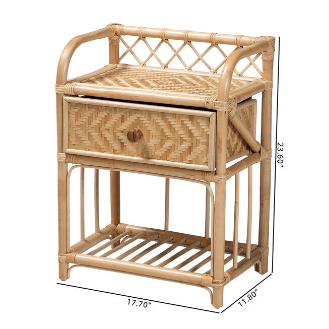 Kobie Modern Bohemian Natural Brown Rattan 1-Drawer Nightstand, , alternate image number null