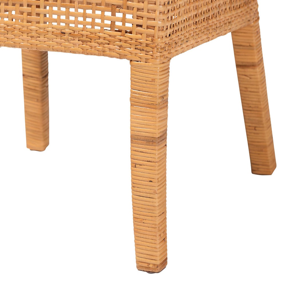 Close-up of chair leg wrapped in rattan