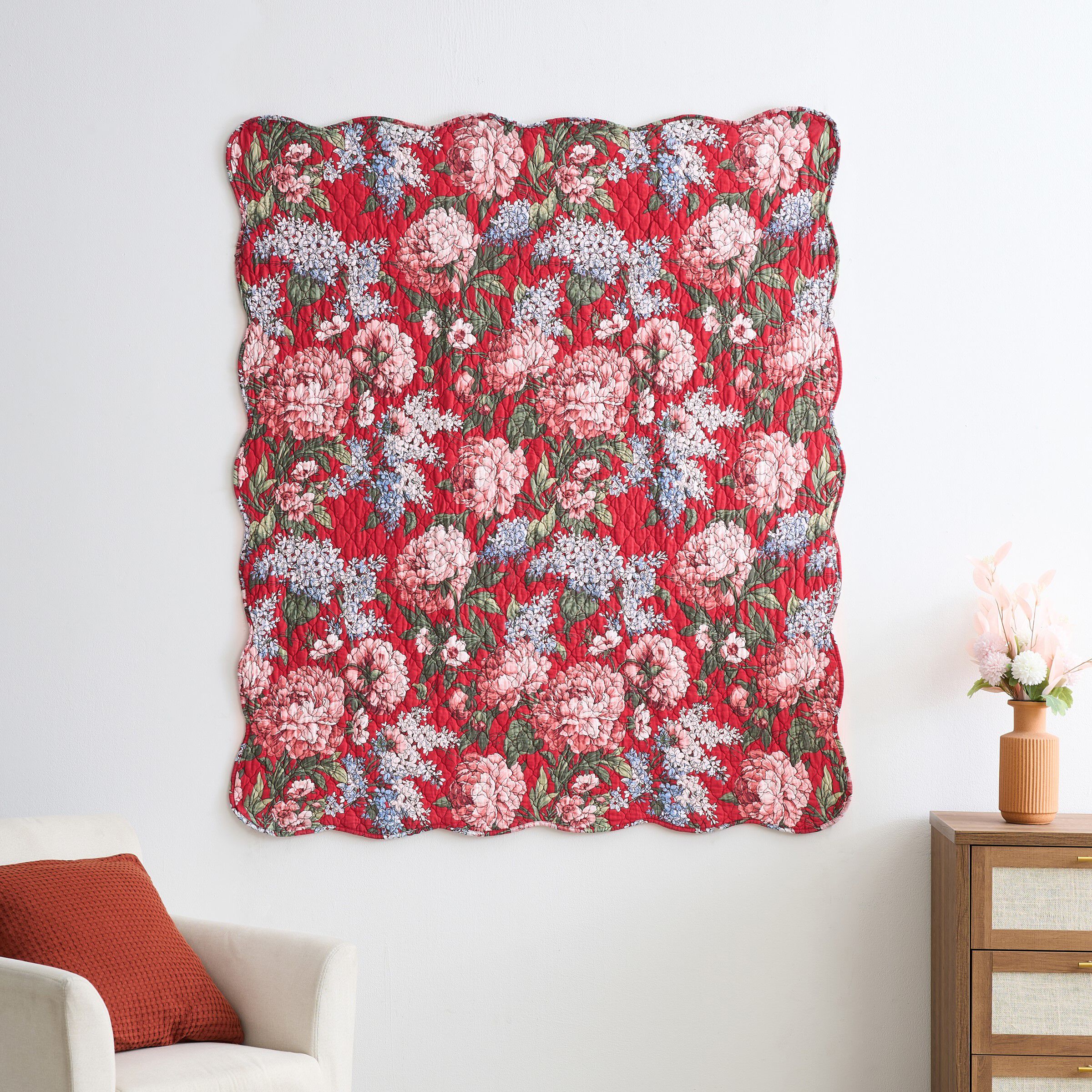 Millie Classic Floral Quilted Throw Blanket, GARNET, alternate image number 2
