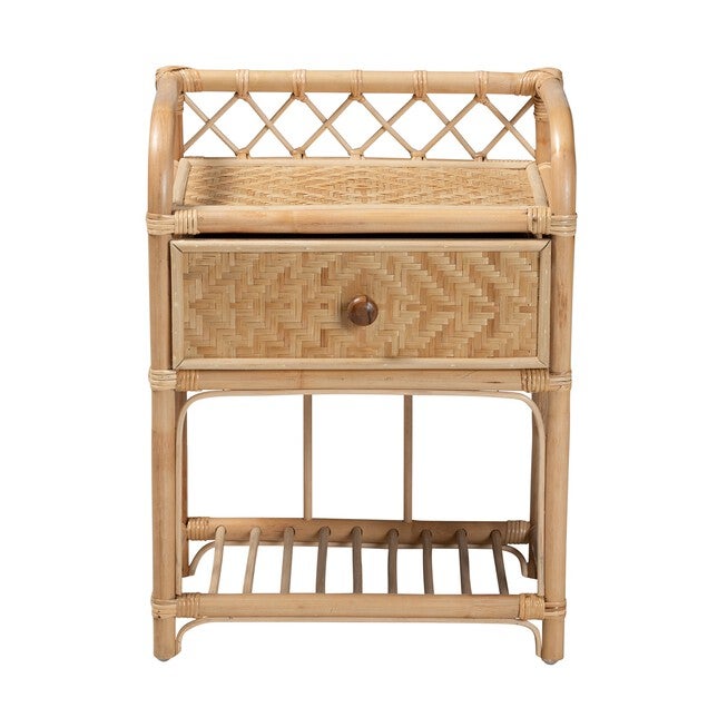 Kobie Modern Bohemian Natural Brown Rattan 1-Drawer Nightstand, , alternate image number null