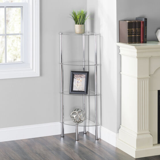 Home Basics 4 Tier Multi Use Arc Glass Corner Shelf Clear, , alternate image number null