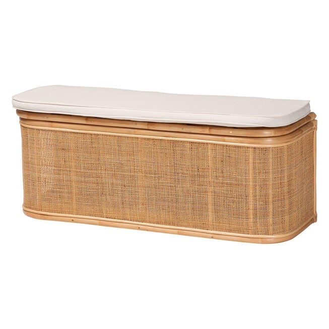 Ishana Bohemian Natural Rattan Storage Bench, NATURAL WHITE, hi-res image number null