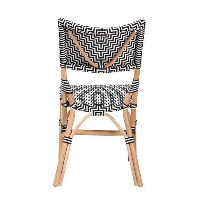 Wagner Modern French Black And White Weaving And Natural Rattan Bistro Chair, , alternate image number 3