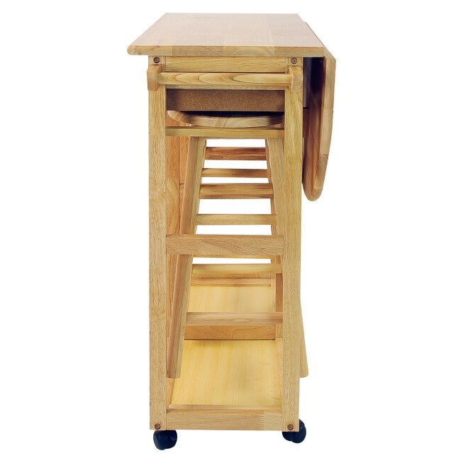 Breakfast Cart with Drop-Leaf Table-Natural, , on-hover image number 1