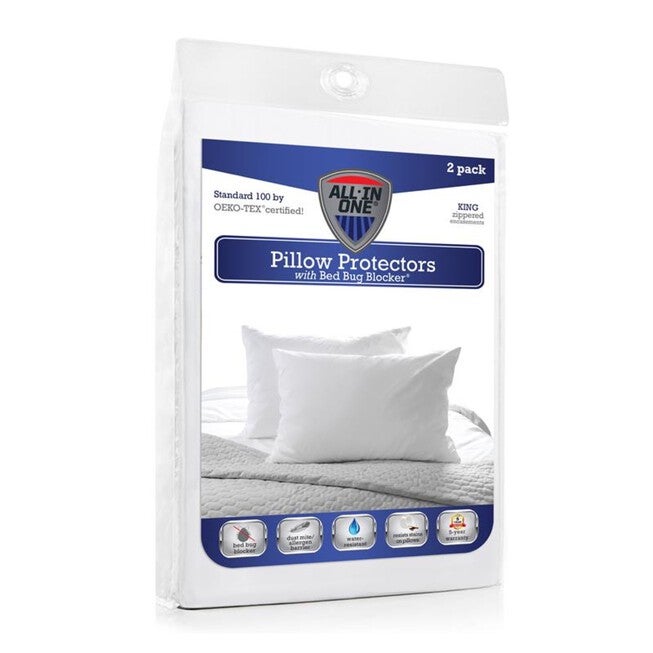 All-In-One Pillow Protector with Bed Bug Blocker 2-Pack, WHITE, hi-res image number 0
