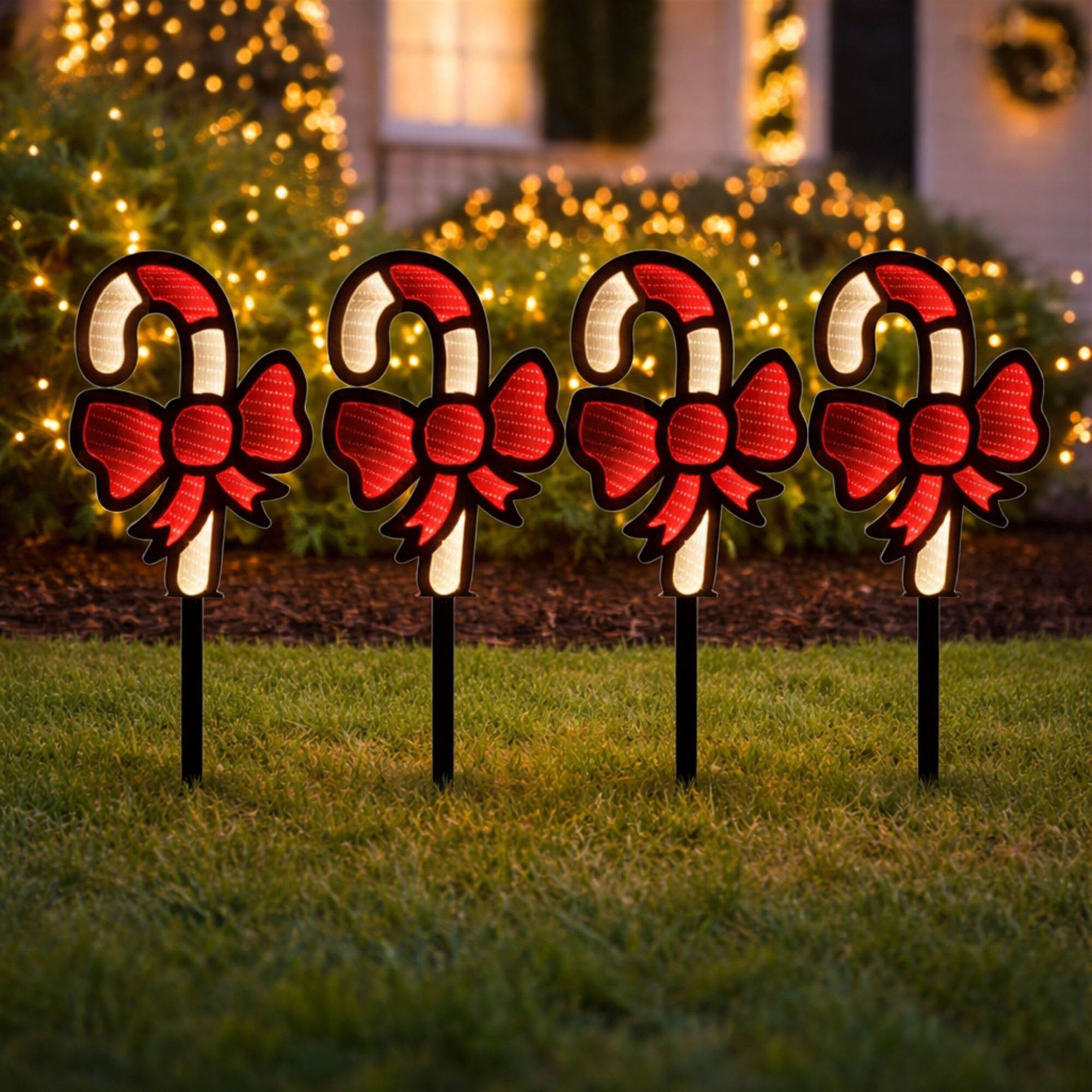 Candy Cane Pathway Light Ekkolight (Set of 4), WHITE RED, alternate image number 2