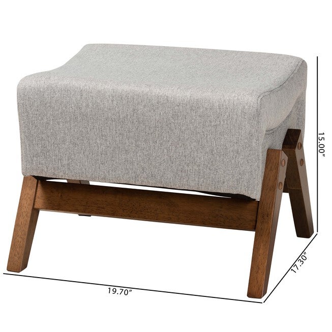 Hanson Mid-Century Modern Dark Grey Fabric And Walnut Brown Finished Wood Ottoman, , alternate image number null