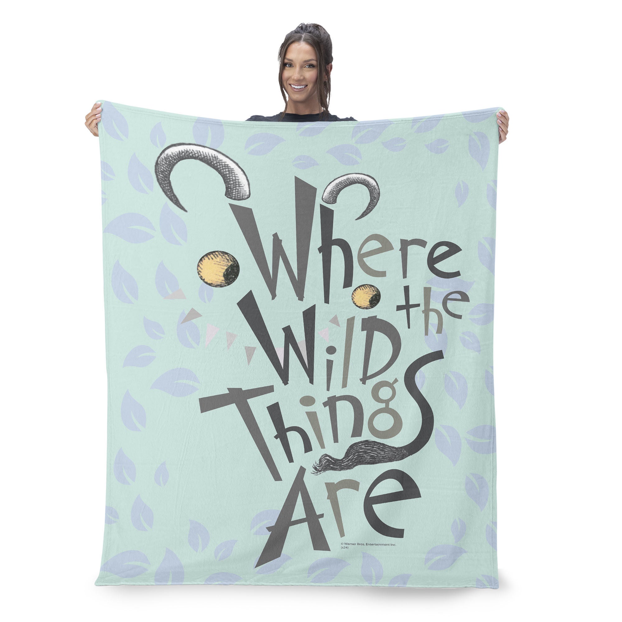 Warner Bros. Where the Wild Things Are In the Leaves Silk Touch Sherpa Throw Blanket 50x60 Inches, BLUE, on-hover image number 1