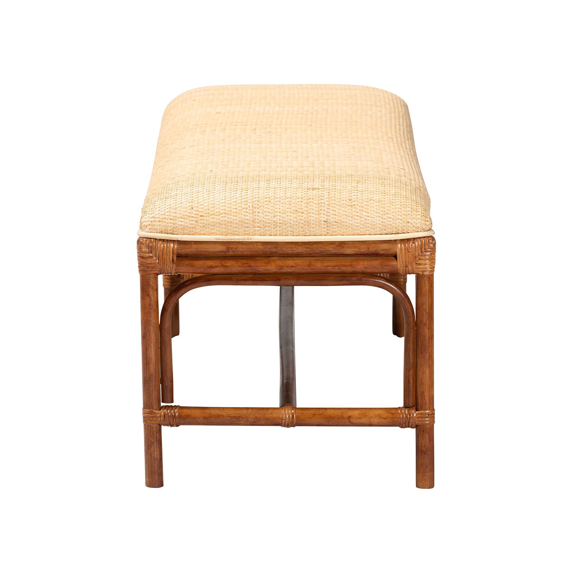 Belen Marbled Tortoise Natural Rattan Bench, BROWN, alternate image number 3