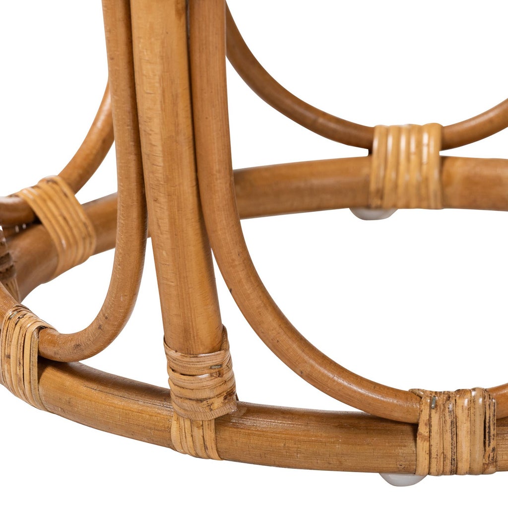 Close-up of curved rattan leg and wrapped reinforcement rings