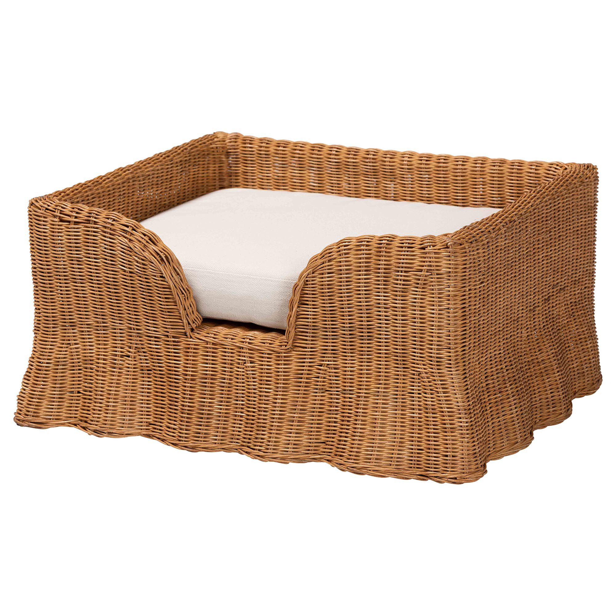 Belita Natural Rattan Pet Bed with Scalloped Base, 30.2 inches, HONEY, alternate image number 1