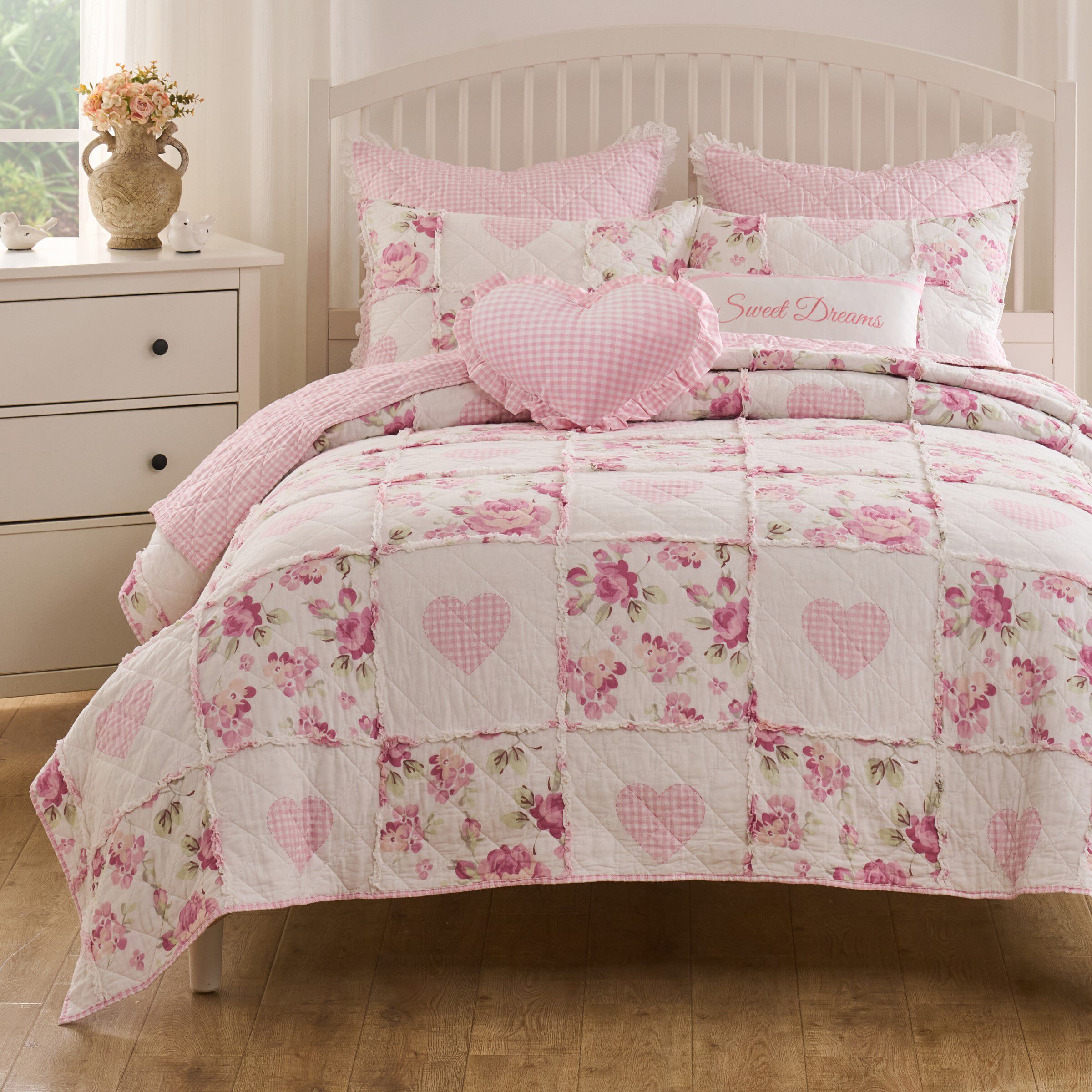 Veronica's Hearts Shabby Chic Ruffles Quilt Set, PINK, alternate image number 5