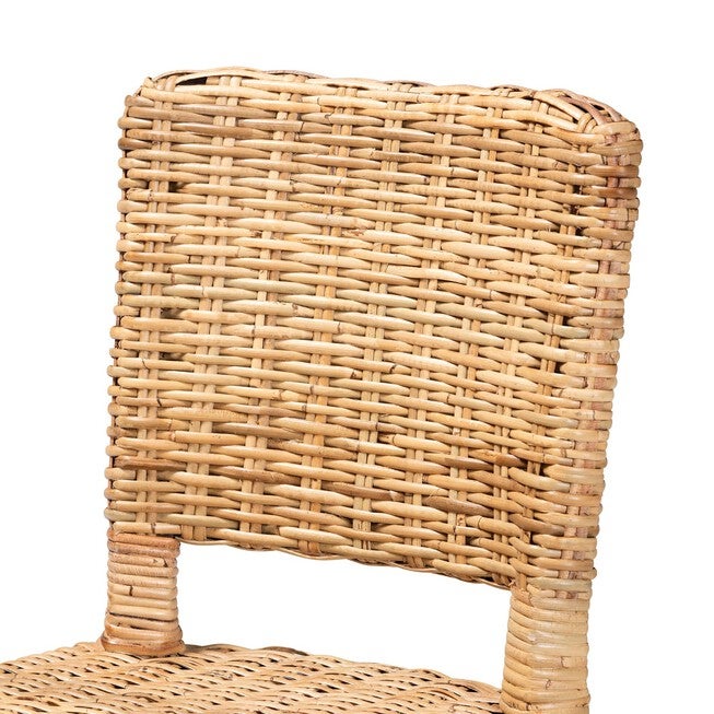 Dermot Modern Bohemian Dark Brown Finished Wood And Natural Rattan 2-Piece Dining Chair Set, , alternate image number null