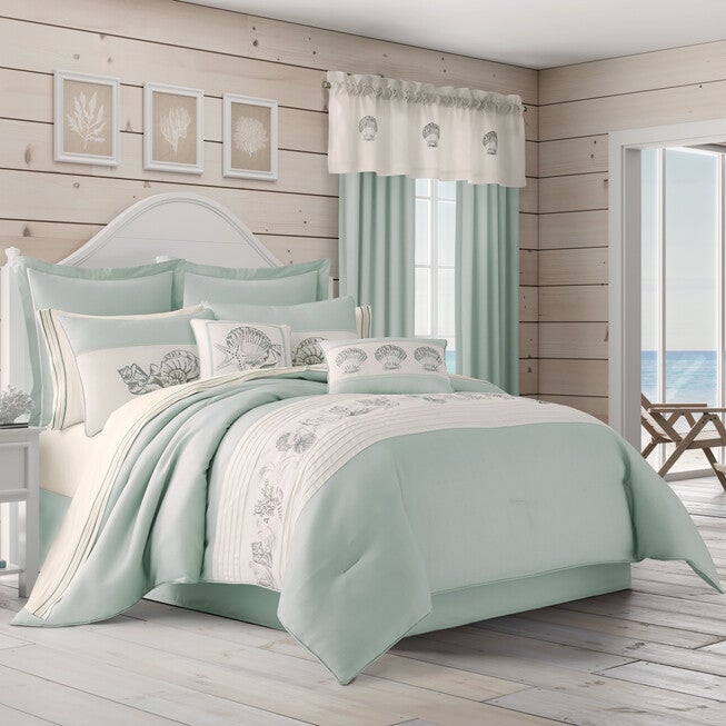 Water's Edge 4 Piece Comforter Set, AQUA, hi-res image number 0
