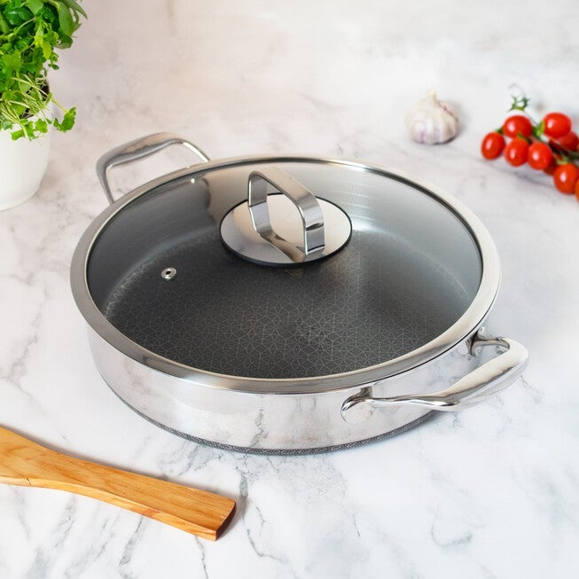 LIVWELL DiamondClad™ 5 Quart Hybrid Nonstick Stainless Steel Saute Pan and Lid, Dishwasher Safe, PFOA-free – Silver/Black, SILVER, alternate image number null