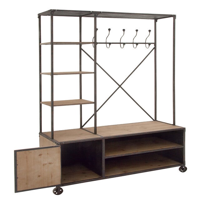 Industrial Rectangular Brown Wood and Metal Multi-Tiered Clothing Rack, 72 inchesH x 44 inchesL x 17 inchesW, , on-hover image number 1