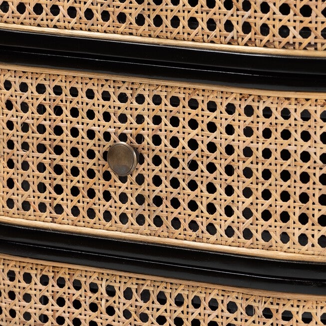 Nabila Modern Bohemian Black Bayur Wood And Natural Rattan 3-Drawer End Table Nightstand, , alternate image number 4