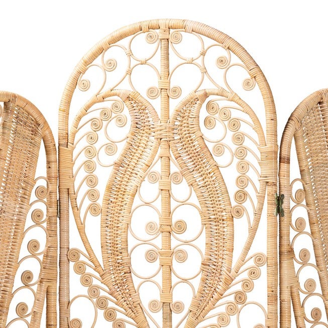 Nadra Modern Bohemian Natural Brown Rattan Room Divider, , on-hover image number null