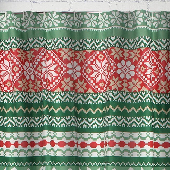 Greenland Home Fashions™ Fair Isle Bath and Shower Curtain, RED, alternate image number 1