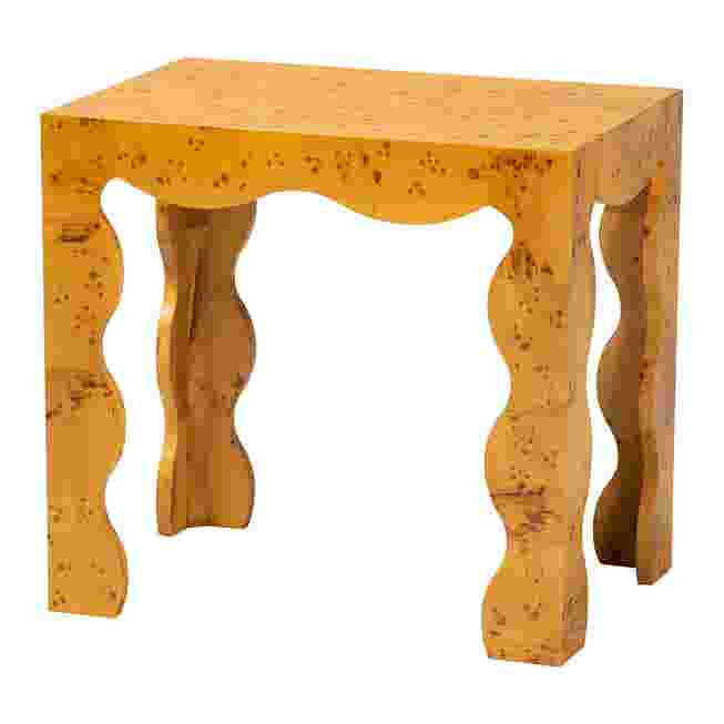 Natural burl wood end table with sculpted legs
