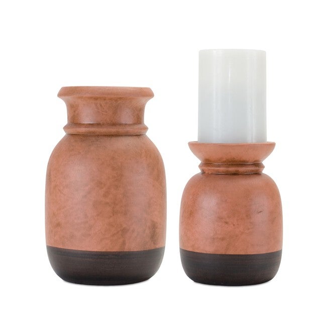 Candle Holder (Set of 2) 6.25 inchesH, 8.25 inchesH Ceramic, BLACK, hi-res image number 0