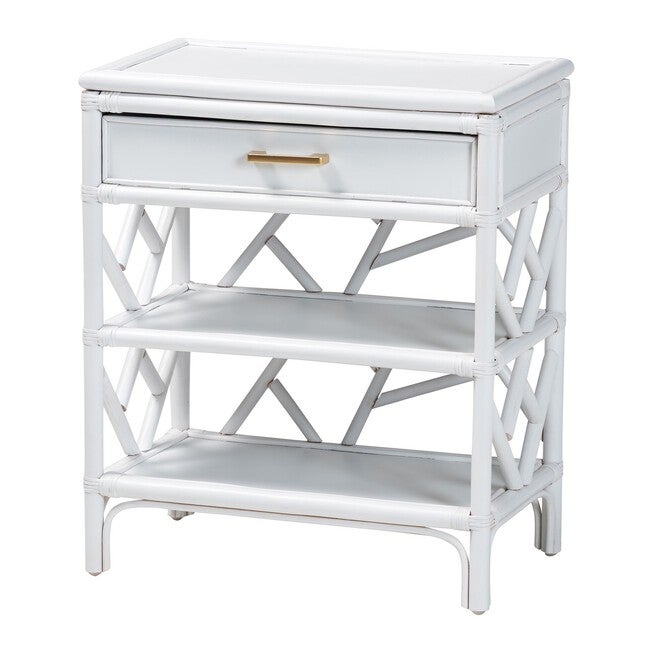 Daina Natural Rattan Nightstand, White, WHITE, alternate image number 1