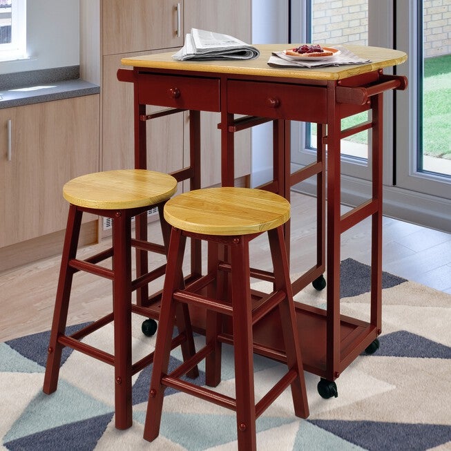 Breakfast Cart with Drop-Leaf Table-Red, , alternate image number 9