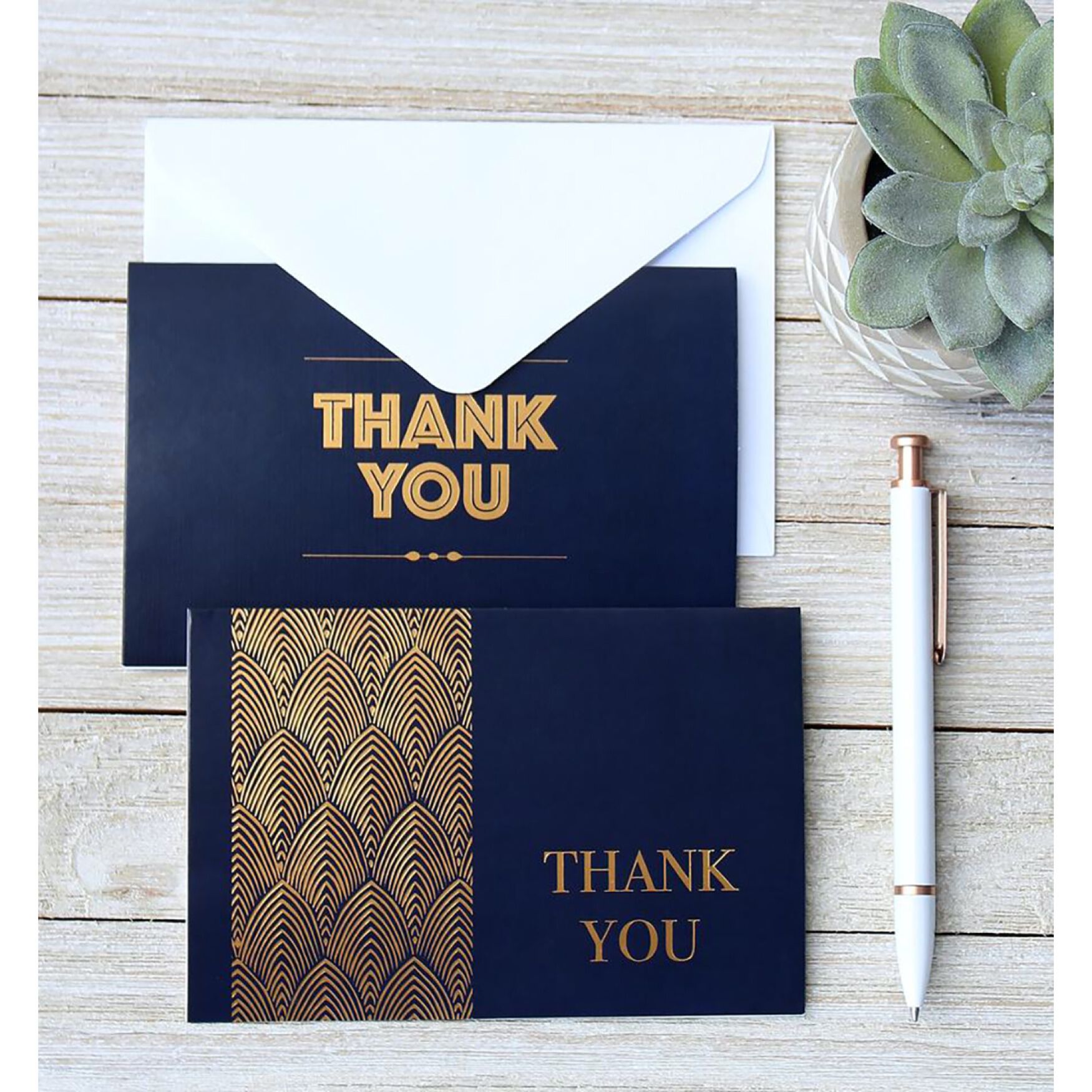 Navy Gold Foil Thank You Cards - 100 Cards, , on-hover image number 1