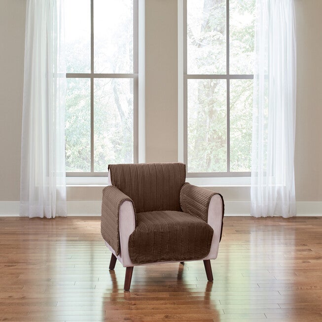 Chair Reversible Plush Stripe Furniture Protector, CHOCOLATE, hi-res image number null