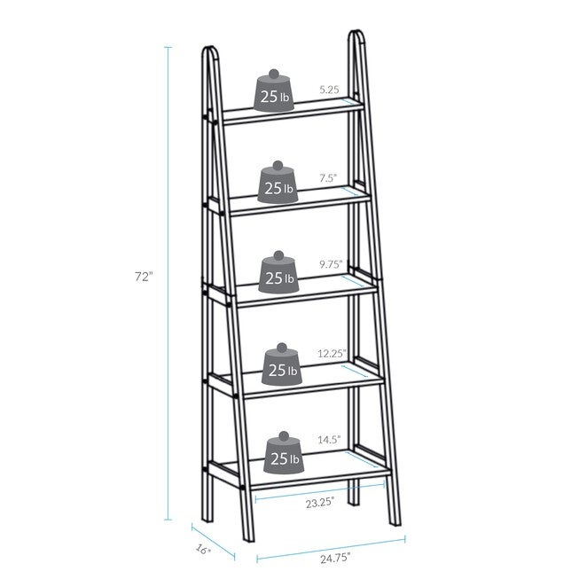 5-Shelf Ladder Bookcase-White, , alternate image number 6