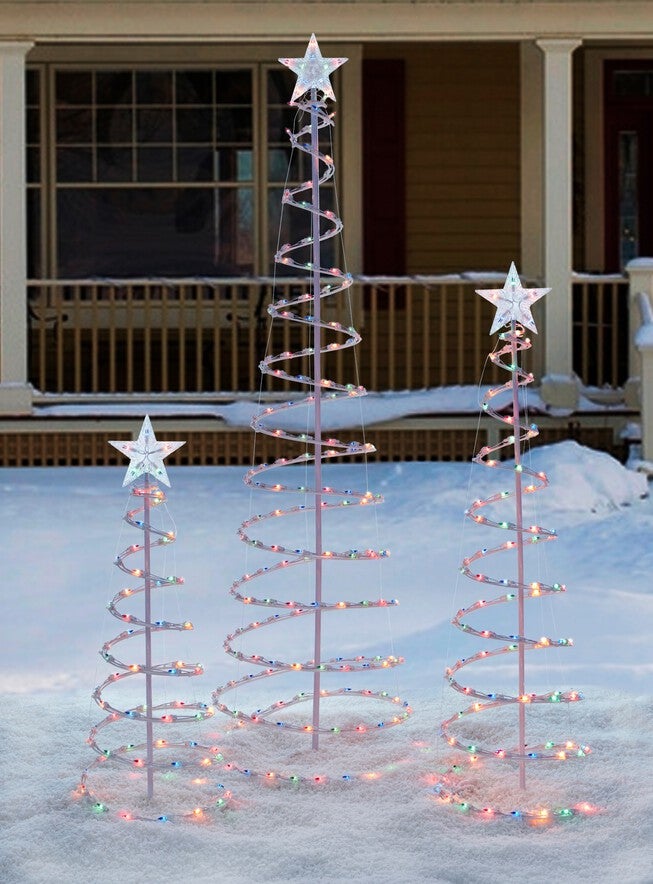 Pre-Lit Spiral Outdoor Trees, Set of 3, MULTI, hi-res image number null