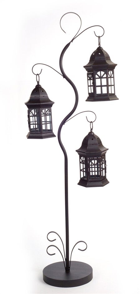 Triple Lantern Tree 51.25 inchesH Metal, BROWN, hi-res image number null