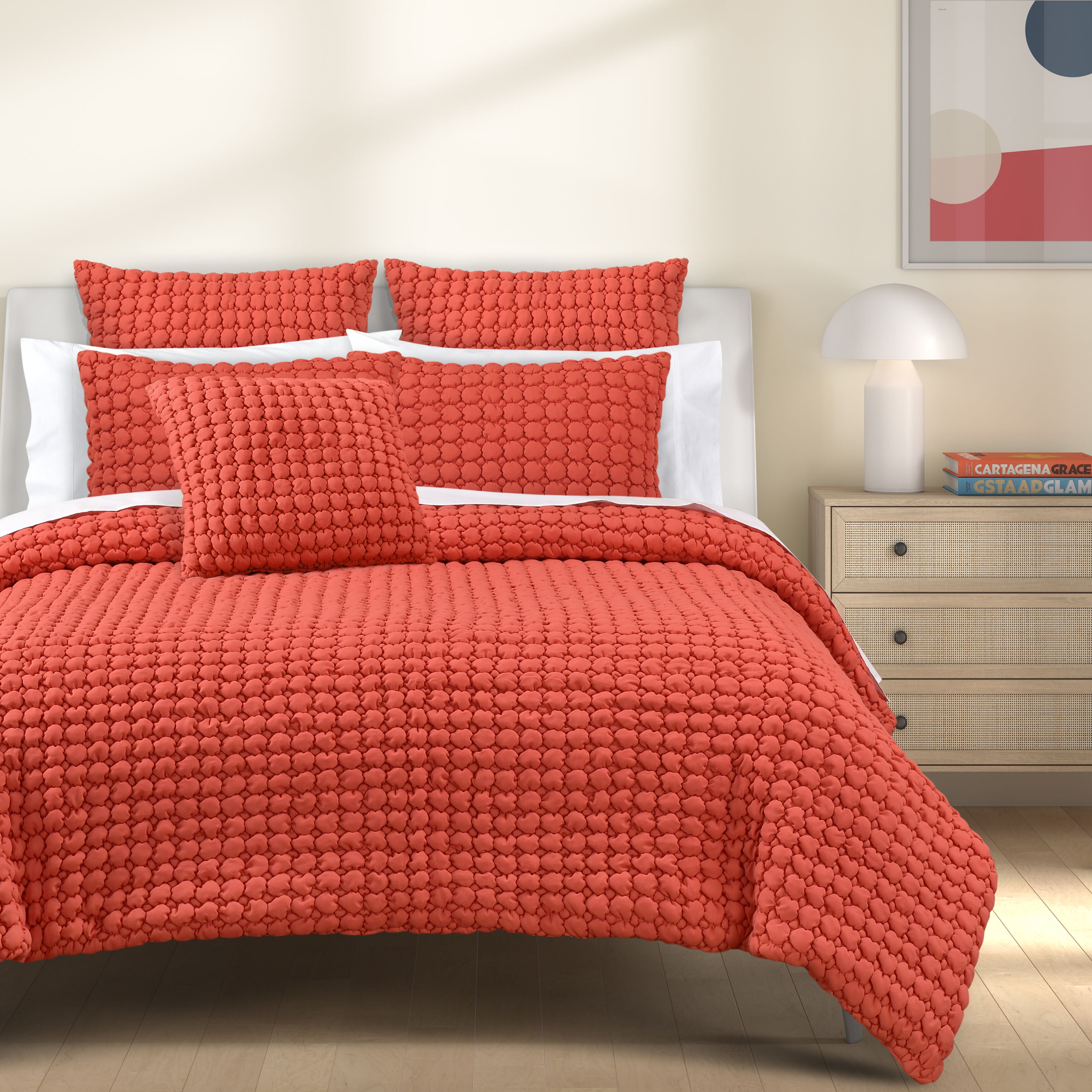 CLOUD PUFF FULL/QUEEN 3PC. QUILT SET, MELON, hi-res image number 0