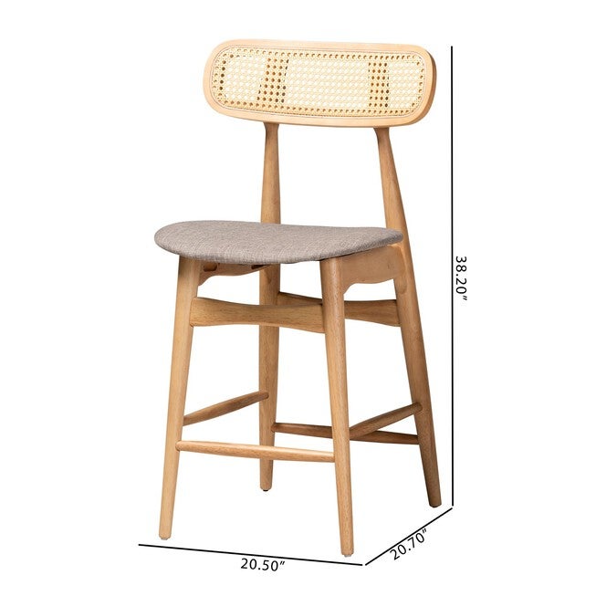 Tarana Mid-Century Modern Grey Fabric And Walnut Brown Finished Wood 2-Piece Counter Stool Set, , alternate image number null