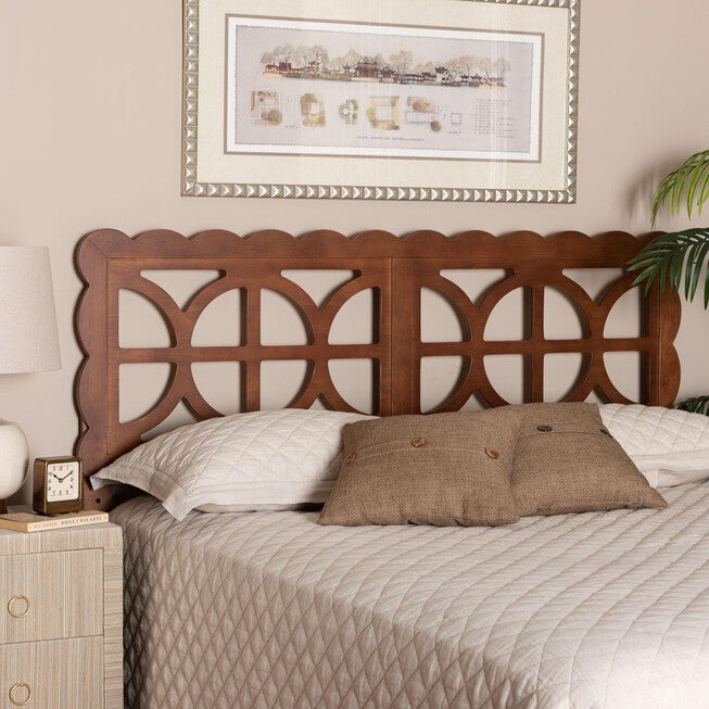 Nansen Wood Headboard with Scalloped Frame, Queen, Walnut, BROWN, alternate image number 4