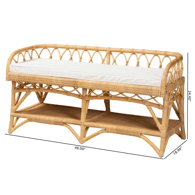 Leryn Modern Bohemian Natural Brown Rattan Bench, , alternate image number null