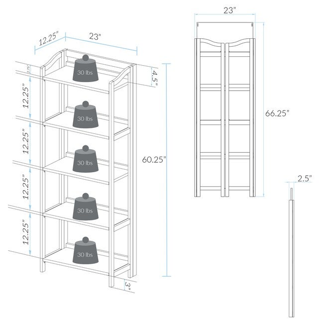 Stratford 5-Shelf Folding Bookcase-Warm Brown, , alternate image number 6