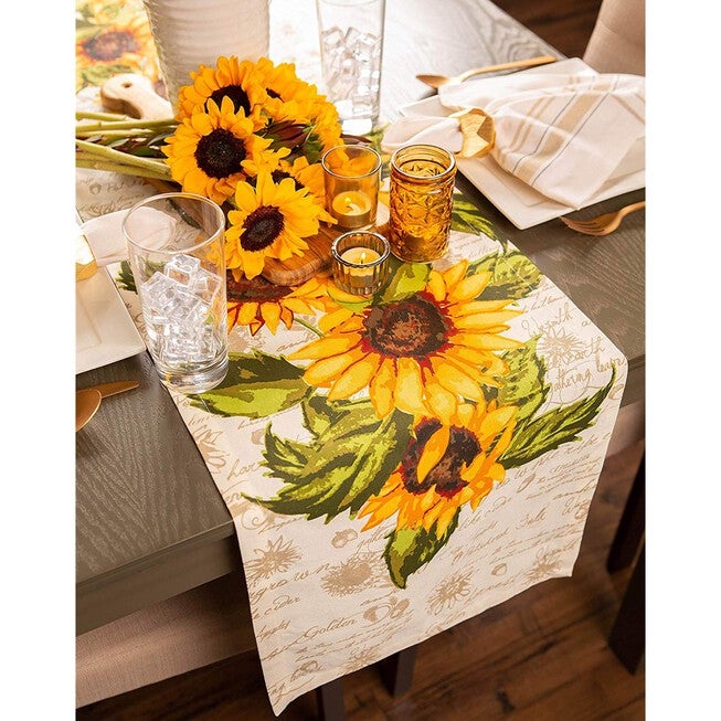 Rustic Sunflowers Printed Table Runner 14x108, , alternate image number null